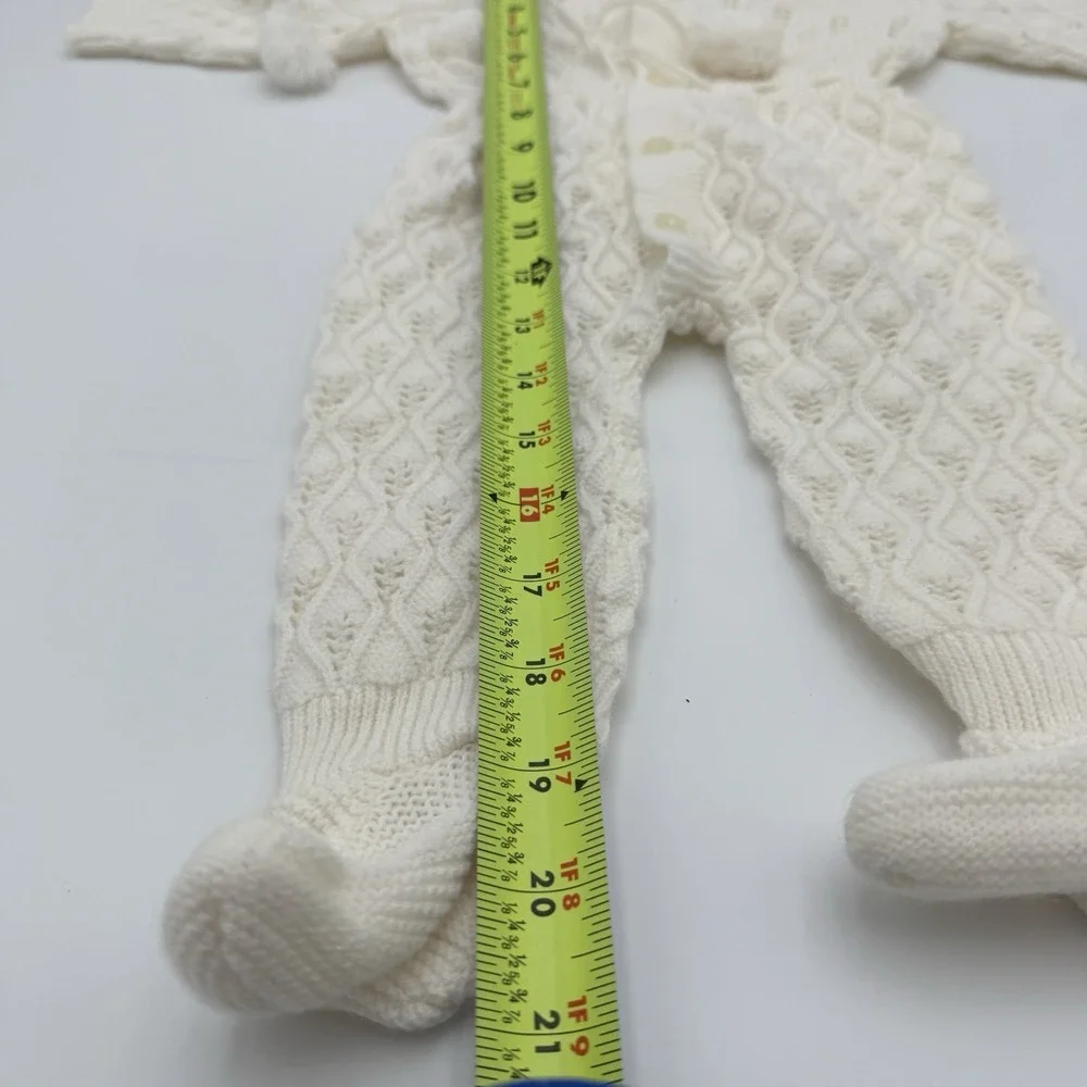 Vtg Renzo Baby Unisex Sz 0-3m White Knit Sleeper‎ Hood Newborn Classic Handmade